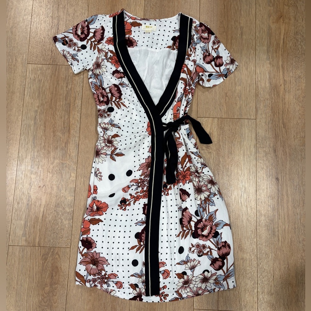 Maeve Anthropologie Floral Polka Dot Wrap Dress Women Small Tie Waist - Picture 4 of 8